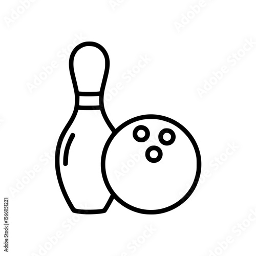 Line art illustration of bowling pin and ball