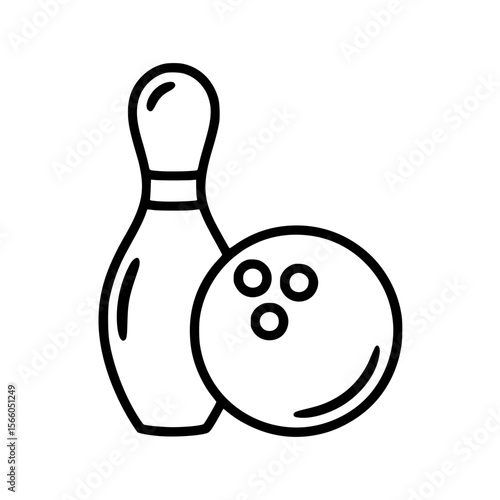 Stylized line art illustration of bowling pin and ball