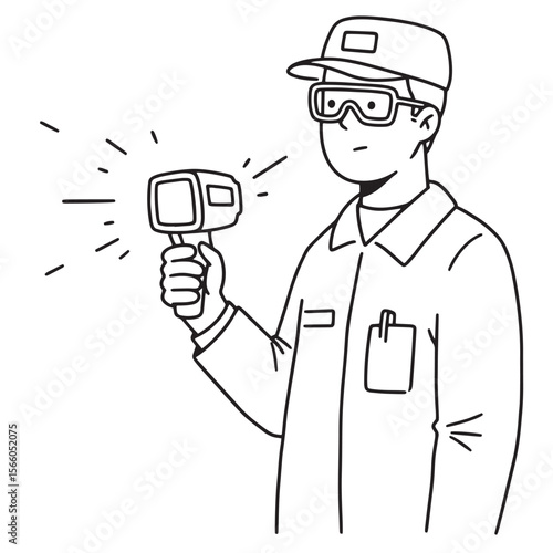 A technician utilizing an infrared thermometer during inspection process vector illustration