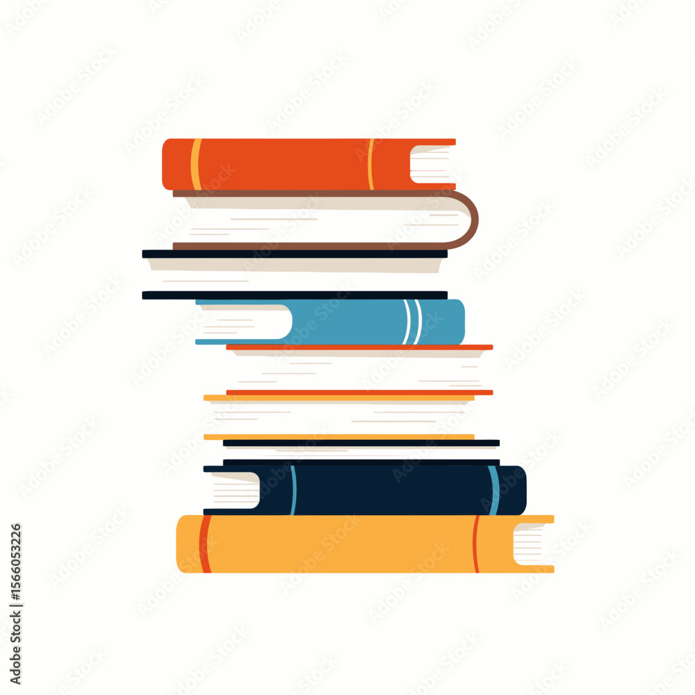 Stack of colorful books arranged vertically on a white background Stack of colorful books arranged vertically on a white background