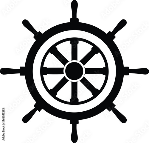 Steering wheel Silhouette, Steering wheel icon. ship steering silhouette vector illustration