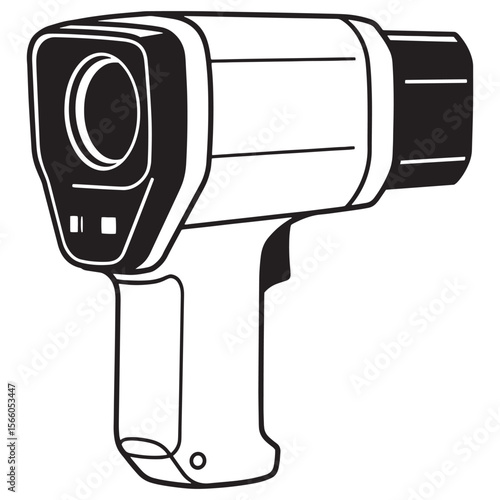 Black and white vector illustration of an infrared thermometer for medical purposes