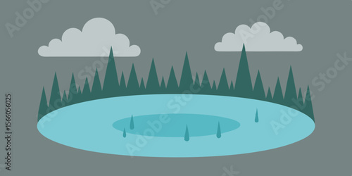 Fog Rising From Circular Forest Pond