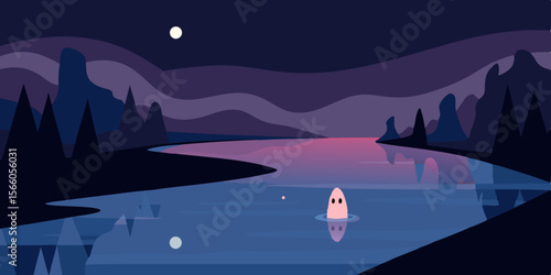 Ghostly Reflections In Silent River At Dusk