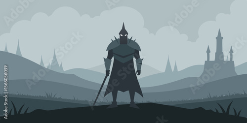 Phantom Knight Standing Guard In Foggy Field