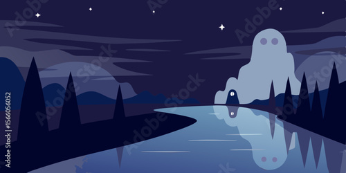 Ghostly Reflections In Silent River At Dusk