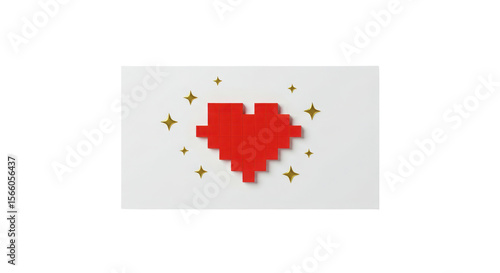 Free Download Red pixel heart with golden stars on white background - GFXLoad