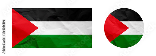 Tablou pe pânză Palestinian Flag with Wrinkled Paper Texture in Rectangle and Circle Icon Format