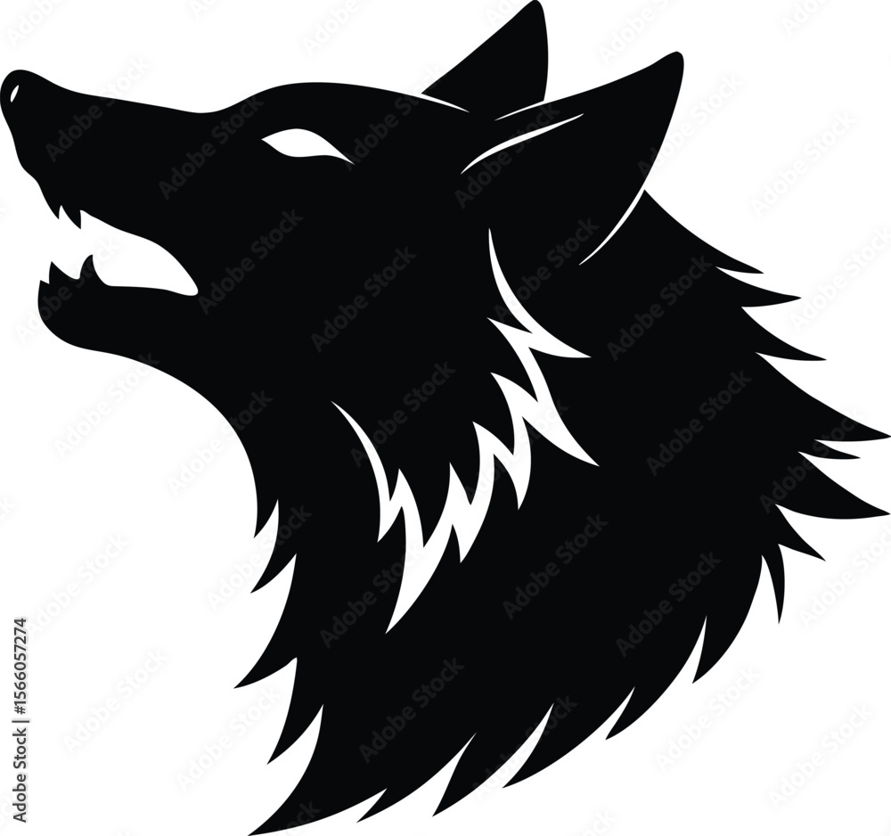 Fototapeta premium Minimalist wolf head with a single sharp line vector silhouette black, Black and white wolf howling at the moon illustration art design