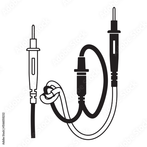 Vector illustration of electrical multimeter probes in black and white with clean lines