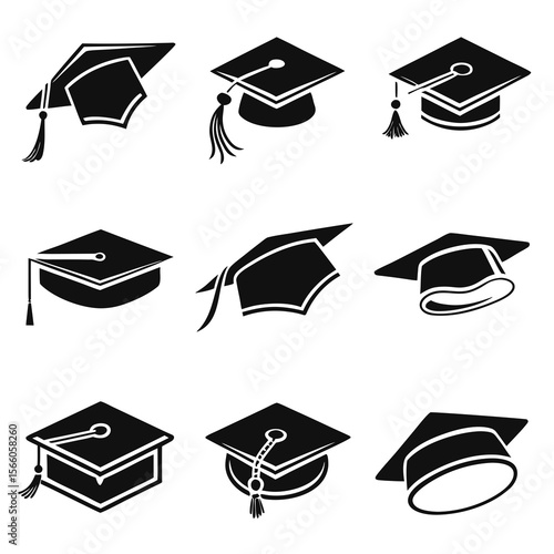 Graduation Cap Icons Nine Unique Designs for Education Branding