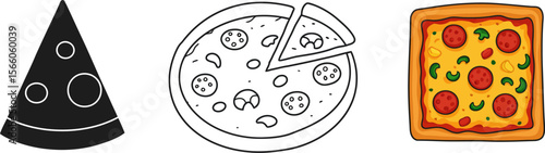 Pizza slices vector illustration of different pizza types for menu and food design elements vector art