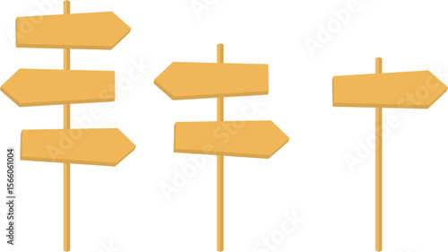 Flat Vector Illustration of Simple Wooden Direction Signboards with Arrows, Minimal Editable Icons for Map and Infographic Templates