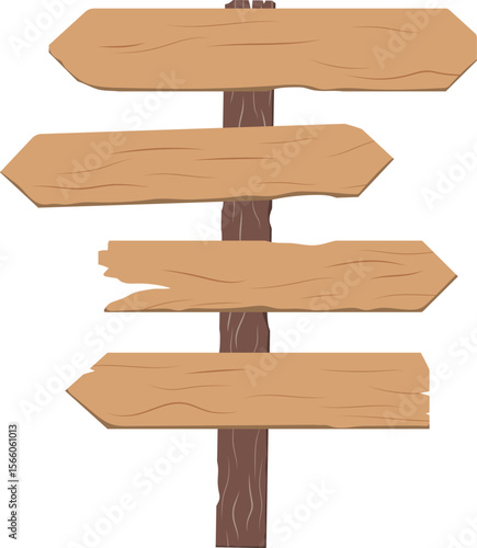 Vector Illustration of Rustic Wooden Direction Signs with Arrows, Vintage Flat Style for Map Design and Presentation Templates