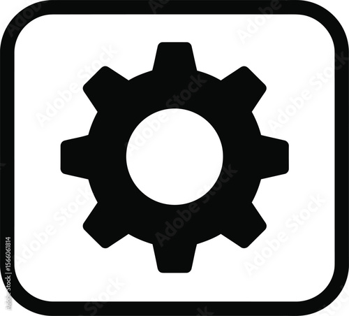 A settings icon with a gear inside a square isolated on white background
