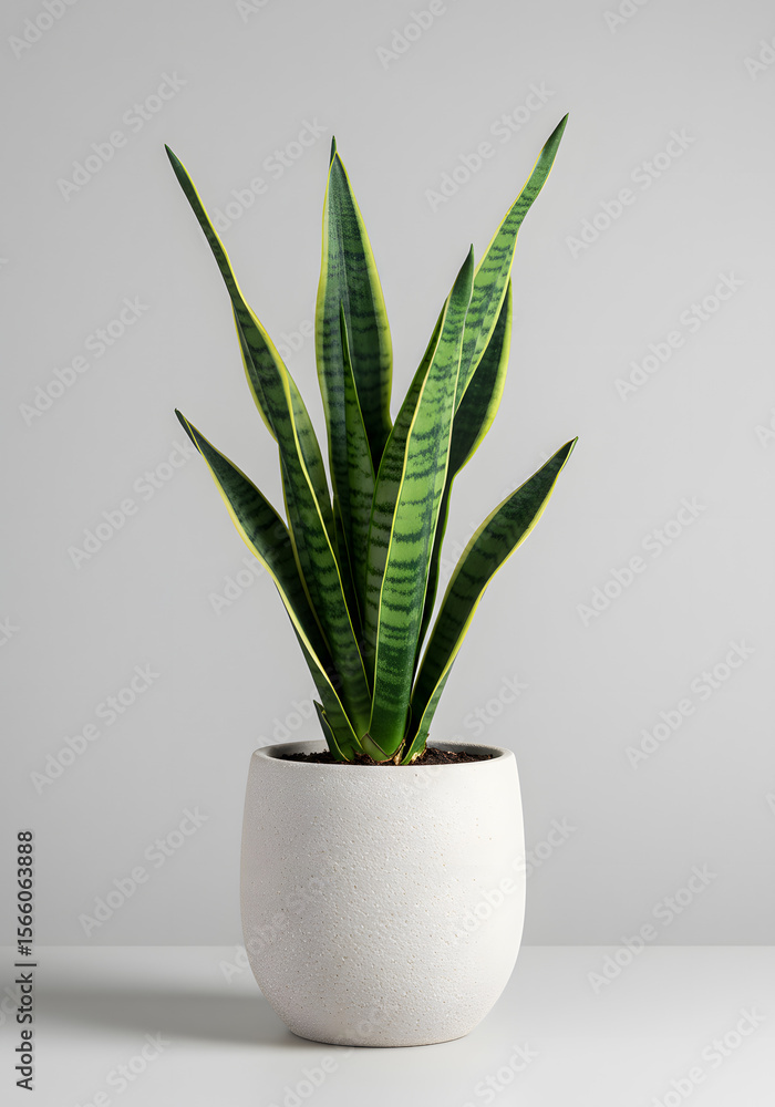 Stylish Snake Plant (Sansevieria Trifasciata 'Laurentii') in Modern White Pot Stylish Snake Plant (Sansevieria Trifasciata 'Laurentii') in Modern White Pot