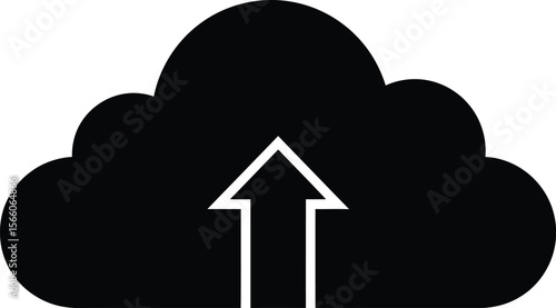 An upload to cloud icon is isolated on white background