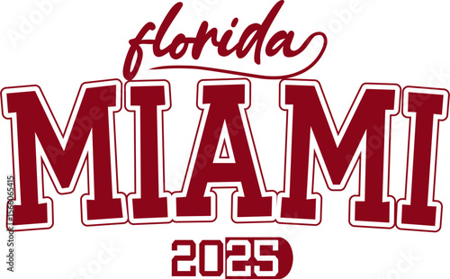 trendy vintage varsity college typography florida miami slogan print for graphic tee t shirt or sweatshirt hoodie - Vector