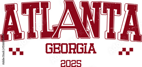 trendy vintage varsity college typography atlanta georgia slogan print for graphic tee t shirt or sweatshirt hoodie - Vector