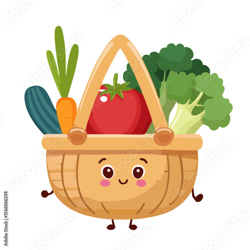 可愛い野菜とかごのキャラクターイラスト