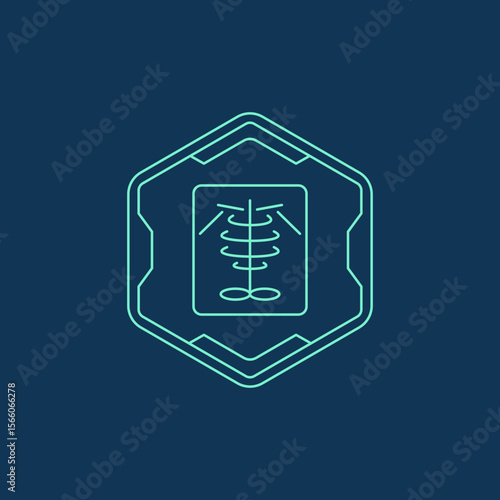 Minimalist Outline Hexagon Frame Medical X-Ray Scan Icon Symbol Design