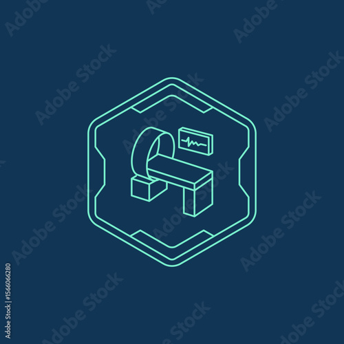 Isometric Outline CT Scan Machine Inside Hexagon Shape Technology Icon
