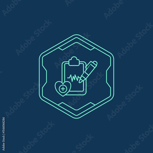 Simple Outline Healthcare Clipboard Heartbeat Medical Rocket Icon Design