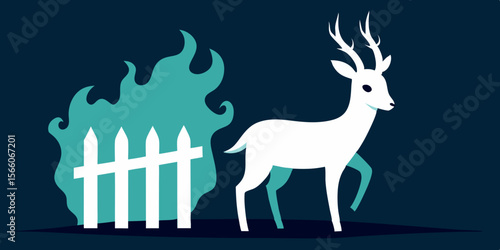 Ghostly Deer Walking Past Broken Fence