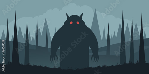 Giant Shadow Creature Lurking In Misty Woods