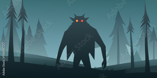Giant Shadow Creature Lurking In Misty Woods