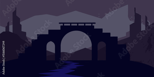 Ruined Stone Bridge Over Deep Black Ravine