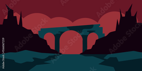 Ruined Stone Bridge Over Deep Black Ravine