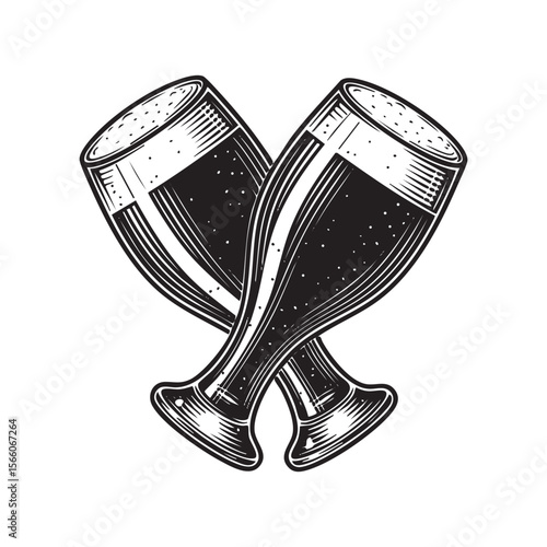 Toasting Beer Vector Engraving Illustration