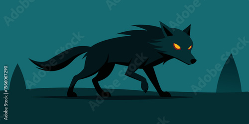 Shadow Wolf Running Through Dark Clearing