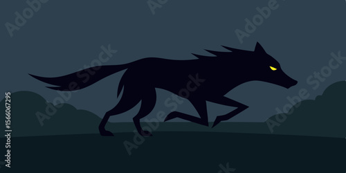 Shadow Wolf Running Through Dark Clearing
