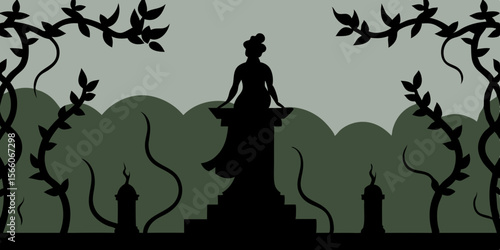 Statue Garden Overtaken By Black Vines