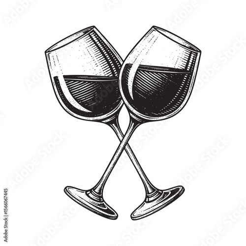 Toasting Wine Glasses Vector Engraving Illustration