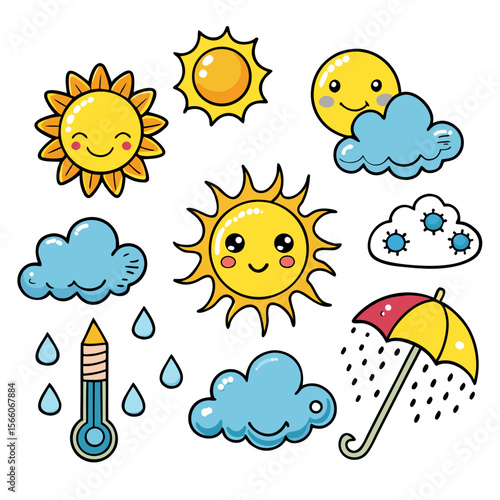 cute icons about weather, clouds, sun, stars, moon, on a white backgroun⁸