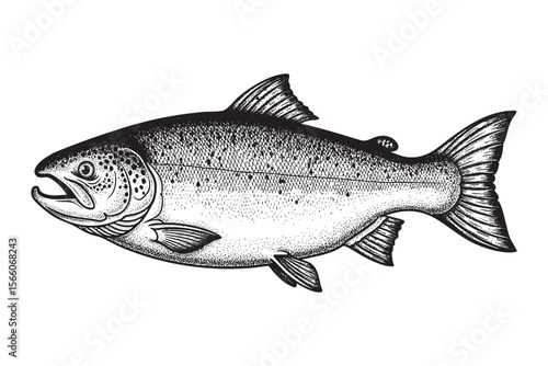 Detailed Salmon Fish Vector Engraving Illustration