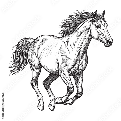 Rearing Horse Vector Engraving Illustration
