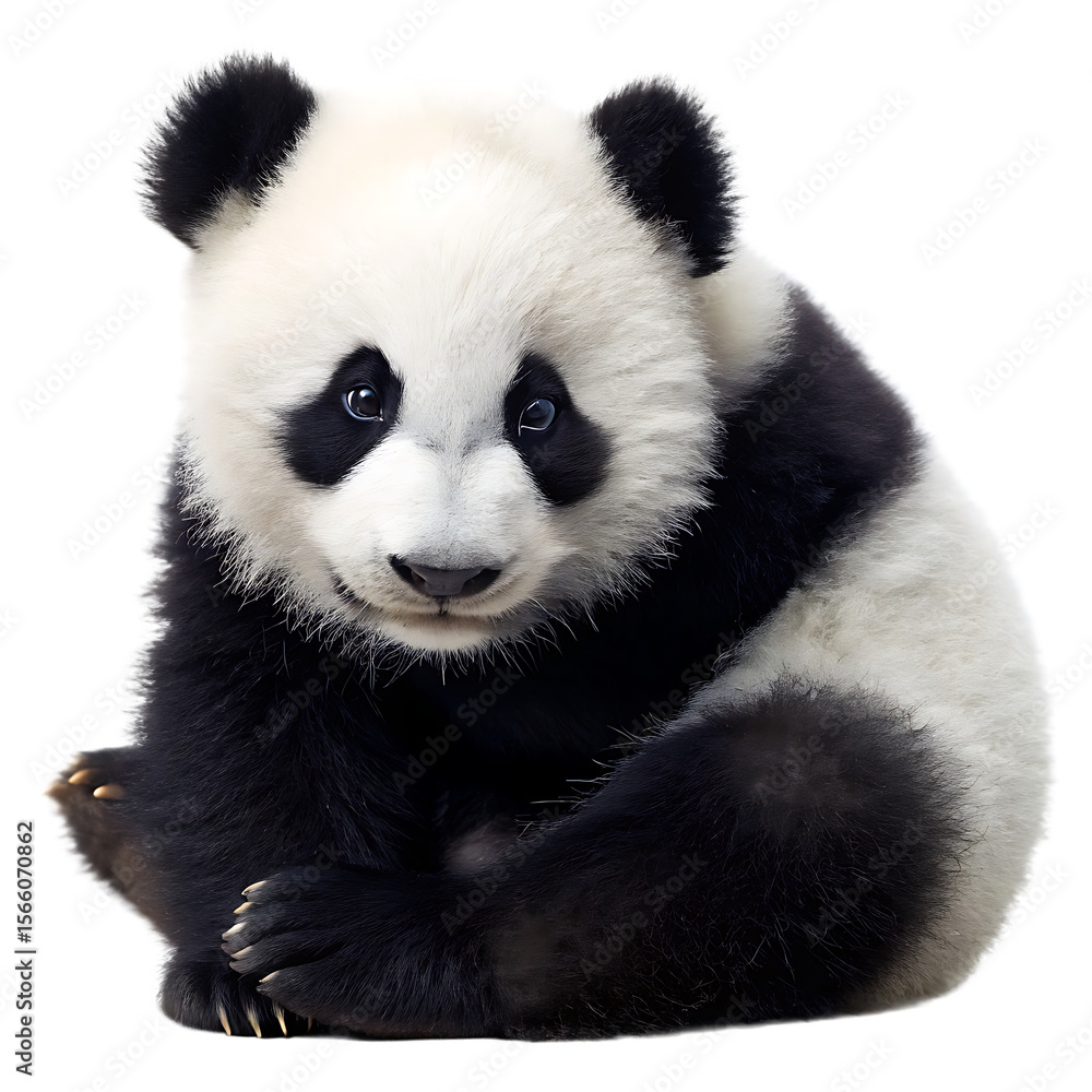 Naklejka premium Fluffy baby panda cub isolated on a transparent background adorable cute
