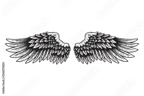 Pair of Angel Wings Vector Engraving Illustration