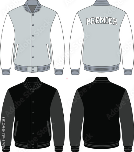 Modern Varsity Jacket Designs: Grey and Black Bomber Jackets with Customizable Premier Back Print