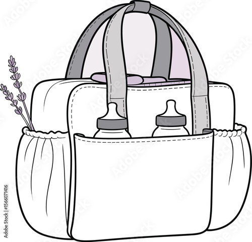 Stylish Baby Diaper Bag with Essential Bottles, Perfect for New Parents and On-the-Go Care
