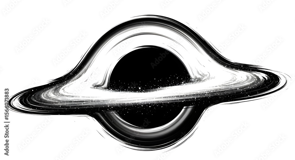 Black hole drawing with light distortion effect on white background Black hole drawing with light distortion effect on white background