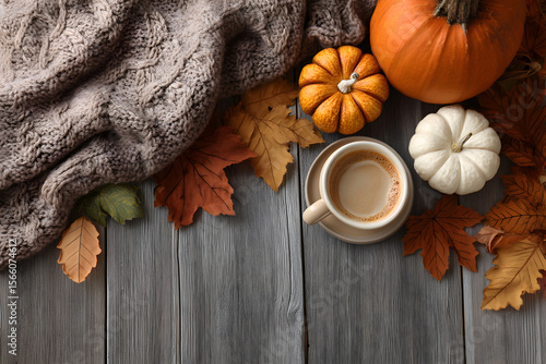 Cozy fall flat lay with drink