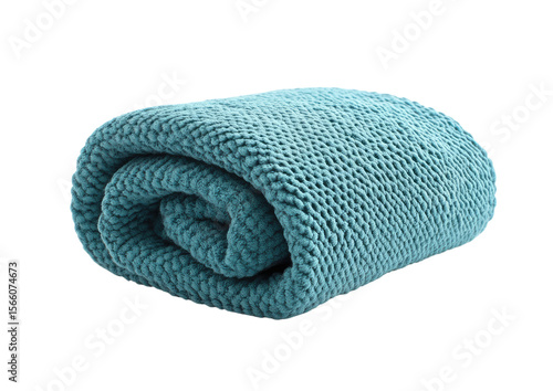 Light blue towel rolled with visible soft fabric edge and plush finish Isolated on a transparent background