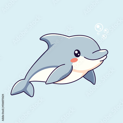Cute Dolphin Swimming Cartoon Vector Icon Illustration. Animal Nature Icon Concept Isolated Premium Vector. Flat Cartoon Style