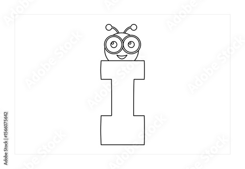 I – The letter I with a cute insect illustration to help kids learn the alphabet through coloring and visual association.