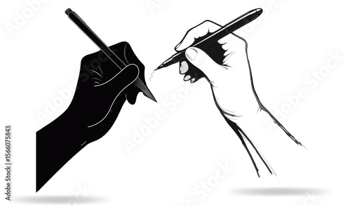 Dual Hand Writing Illustration Silhouette and Line Art Style